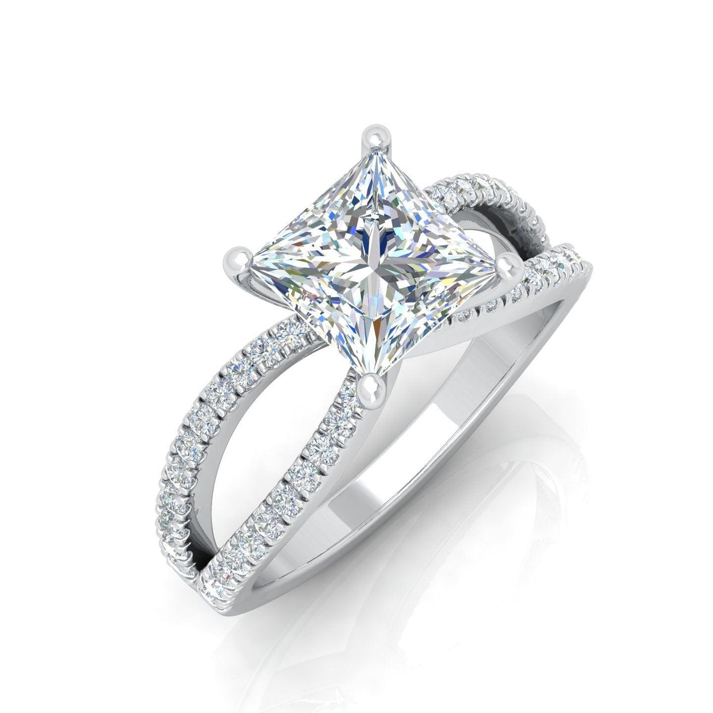 Princess Diamond Split Shank Engagement Ring in 18k Gold / Platinum 3.50Ct