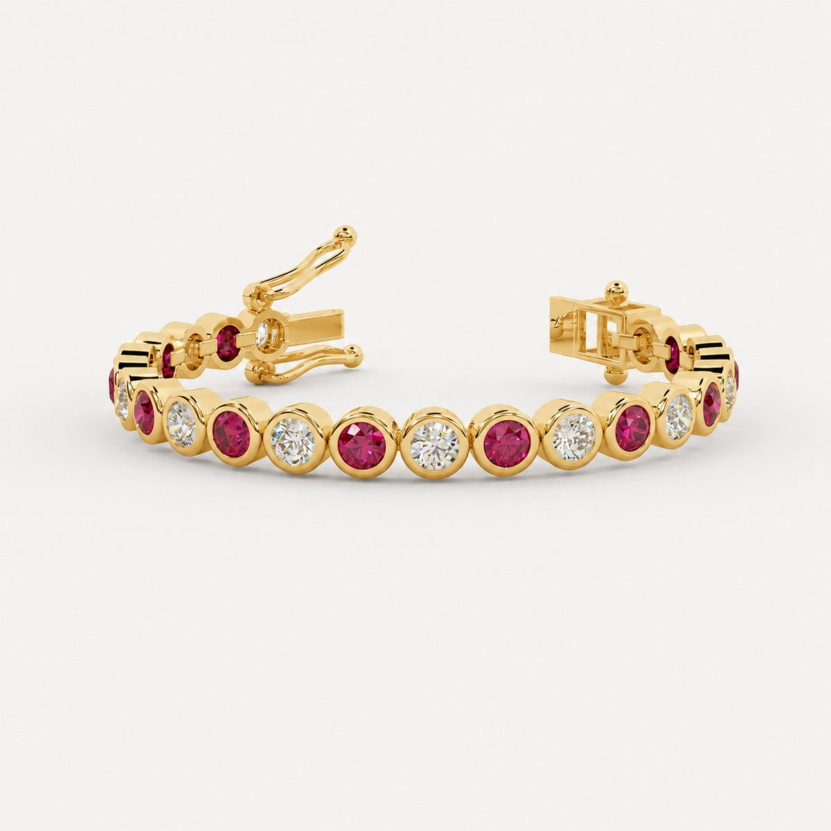 6.00ct Round Ruby & Diamond Tennis Bracelet - 9k Yellow Gold