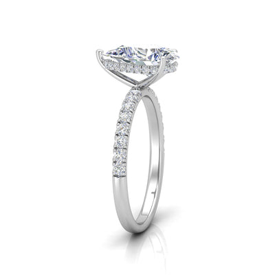 Classic Hidden Halo Pave Set Engagement Ring - Pear