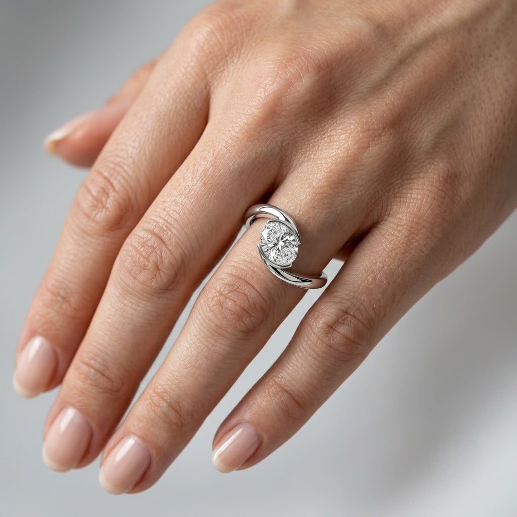 IGI Certified Oval Lab Grown Diamond Solitaire Bypass Engagement Ring