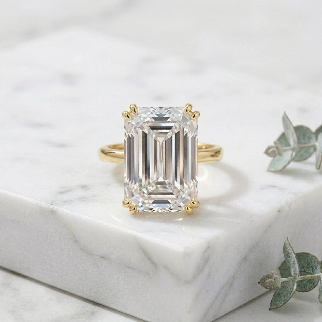 IGI Certified 11.00CT Emerald Cut Lab Grown Diamond Engagement Ring