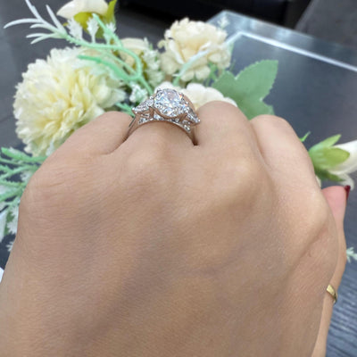 3.00Carat D/VS Lab Grown Oval & Pear Shape Diamond Trilogy Ring In Platinum