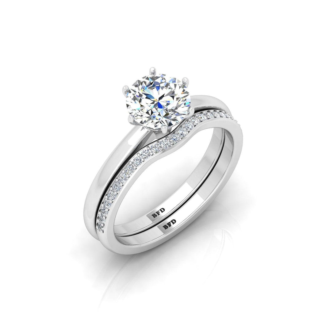 Certified Round Diamond Engagement Ring With Curved Matching Band 1.50Carat E/VS