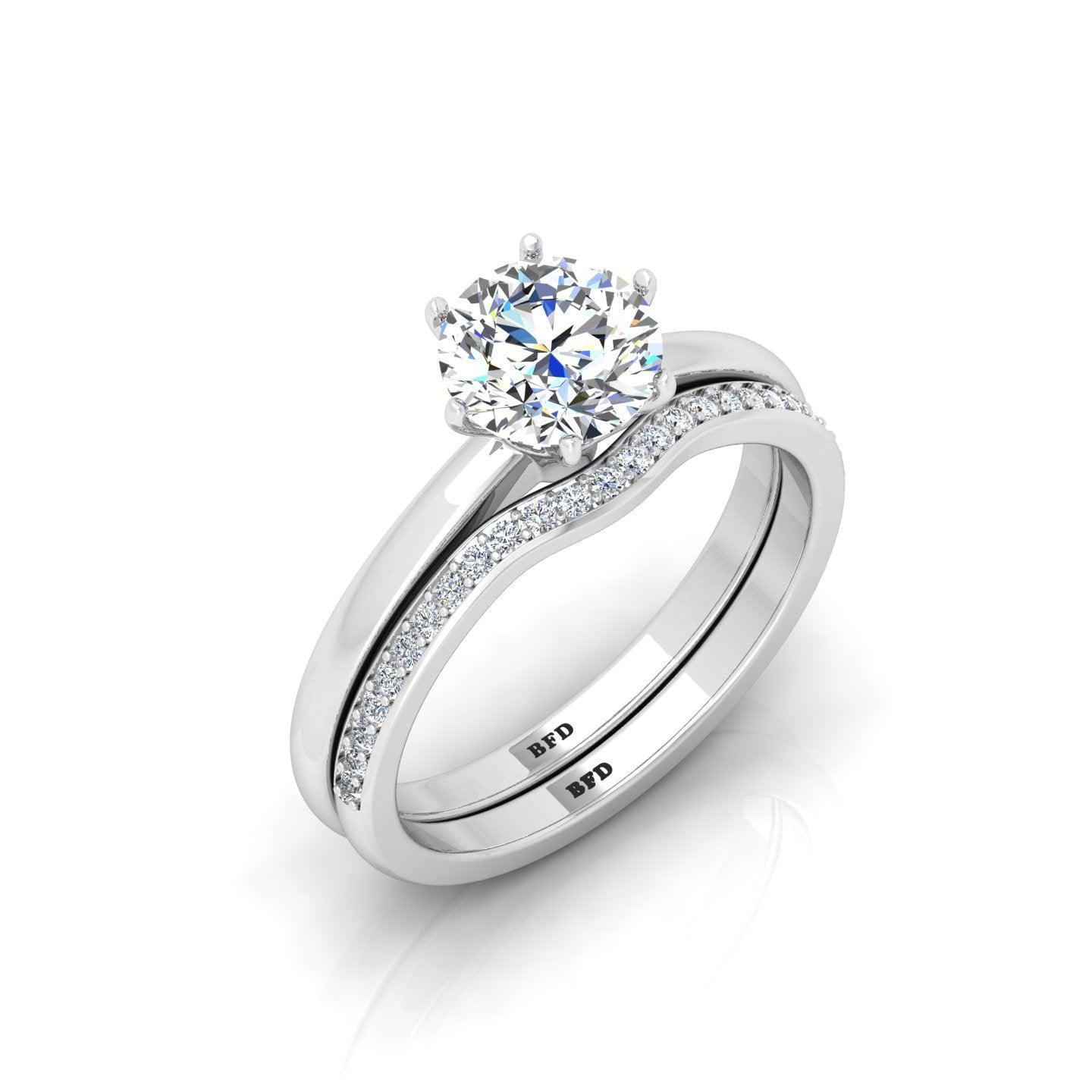 Certified Round Diamond Engagement Ring With Curved Matching Band 1.50Carat E/VS