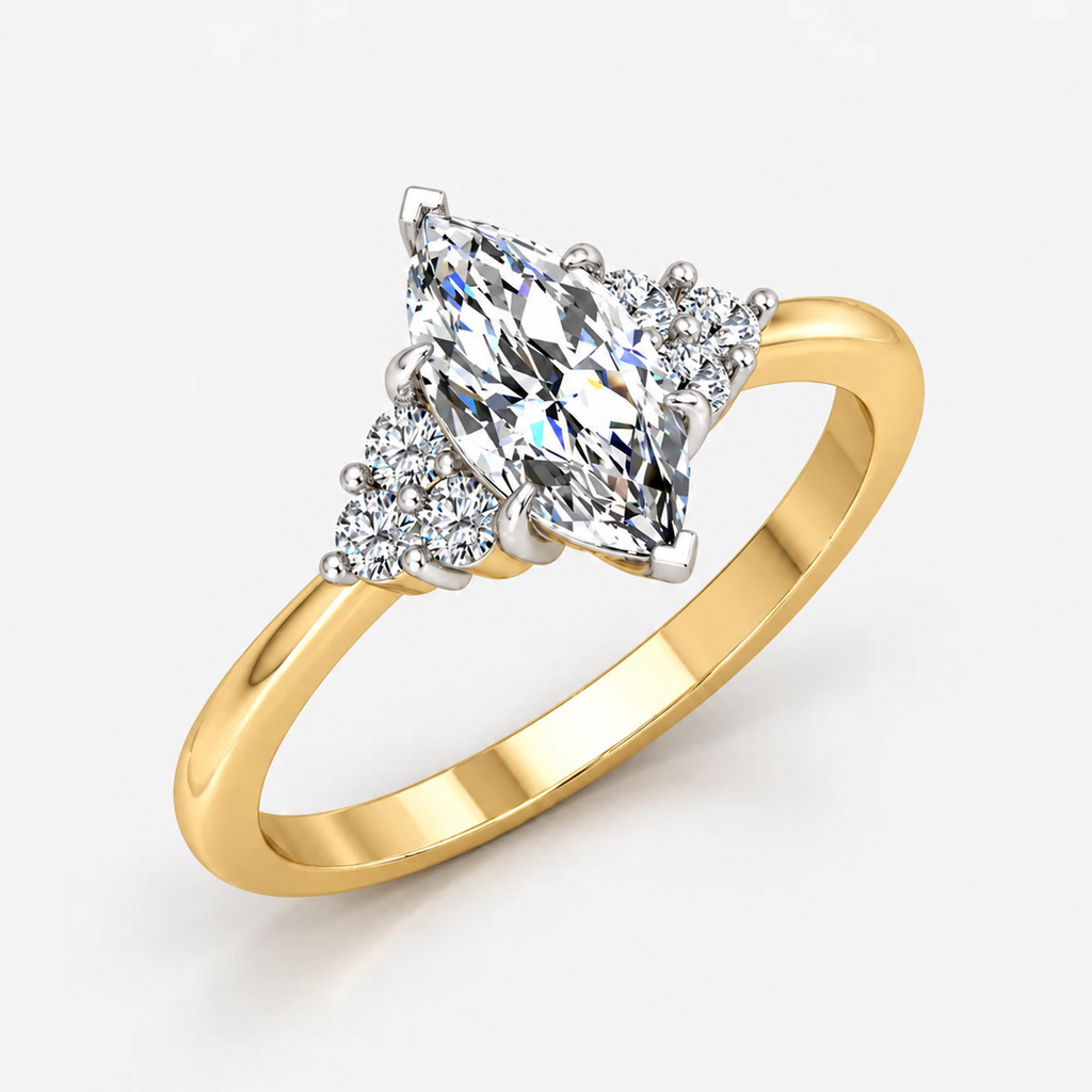IGI Certified Multi-Stone Marquise and Round Diamond Engagement Ring in Platinum & Gold