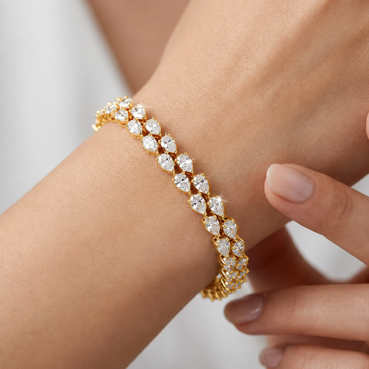Classic Pear Cut Lab Grown Diamond 2 Row Tennis Bracelet in 9K ' Gold
