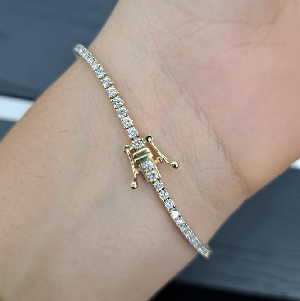 Clearance 3.00Ct F-G/VS Natural Round Brilliant Diamond Tennis Bracelet In 18k Gold