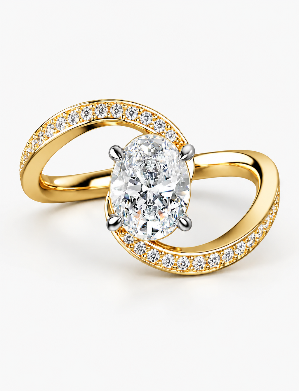 IGI Certified Lab Grown Oval Cut Diamond Infinity Bypass Pavé Engagement Ring in Gold & Platinum