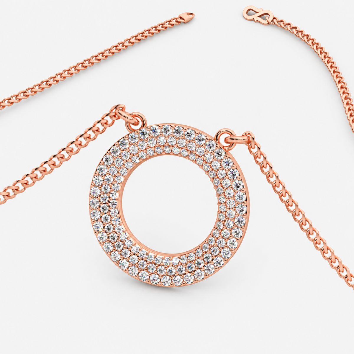 Round Natural Diamond Open Circle Necklace