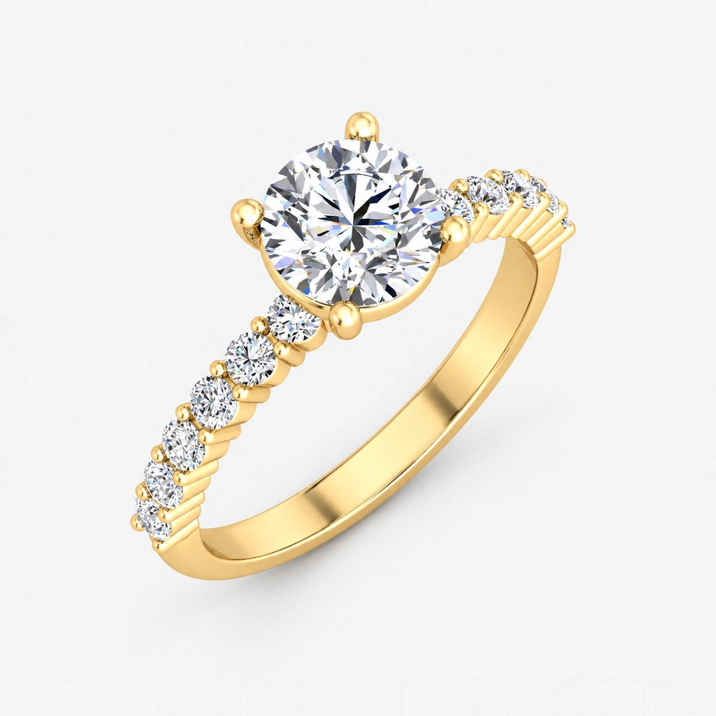 IGI Certified Lab Grown Classic Round Brilliant Cut Diamond Engagement Ring with a Pavé Band in Gold & Platinum – 1–5Ct