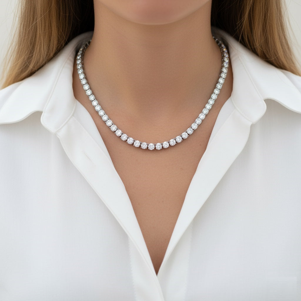 Luxury Gift ! D/VS 35.00Ct Lab Grown Round Diamond Tennis Necklace in Hallmarked 9k Gold