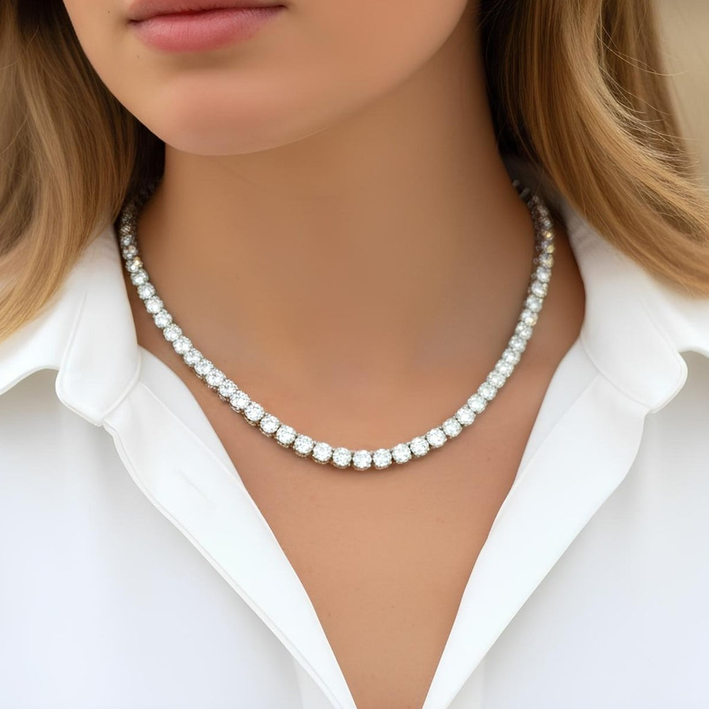 Luxury Gift ! D/VS 35.00Ct Lab Grown Round Diamond Tennis Necklace in Hallmarked 9k Gold