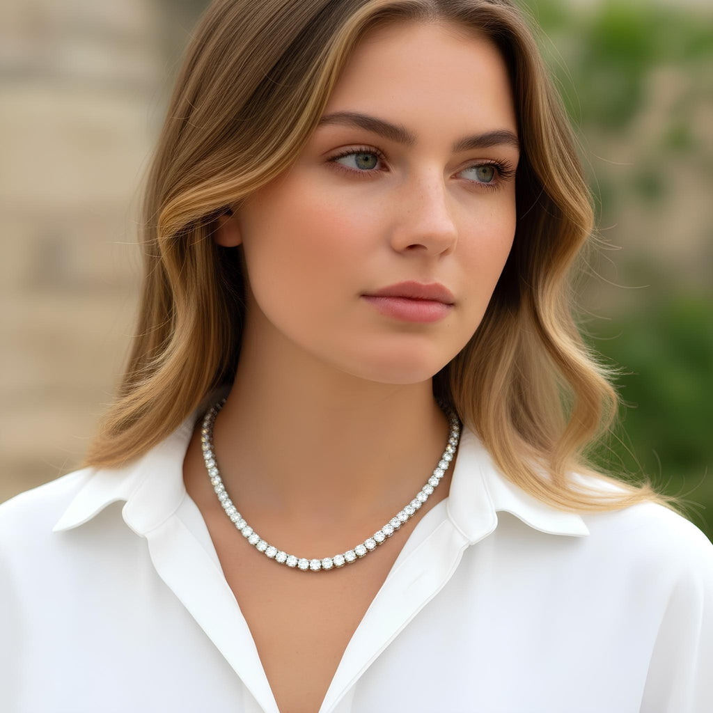 Luxury Gift ! D/VS 35.00Ct Lab Grown Round Diamond Tennis Necklace in Hallmarked 9k Gold