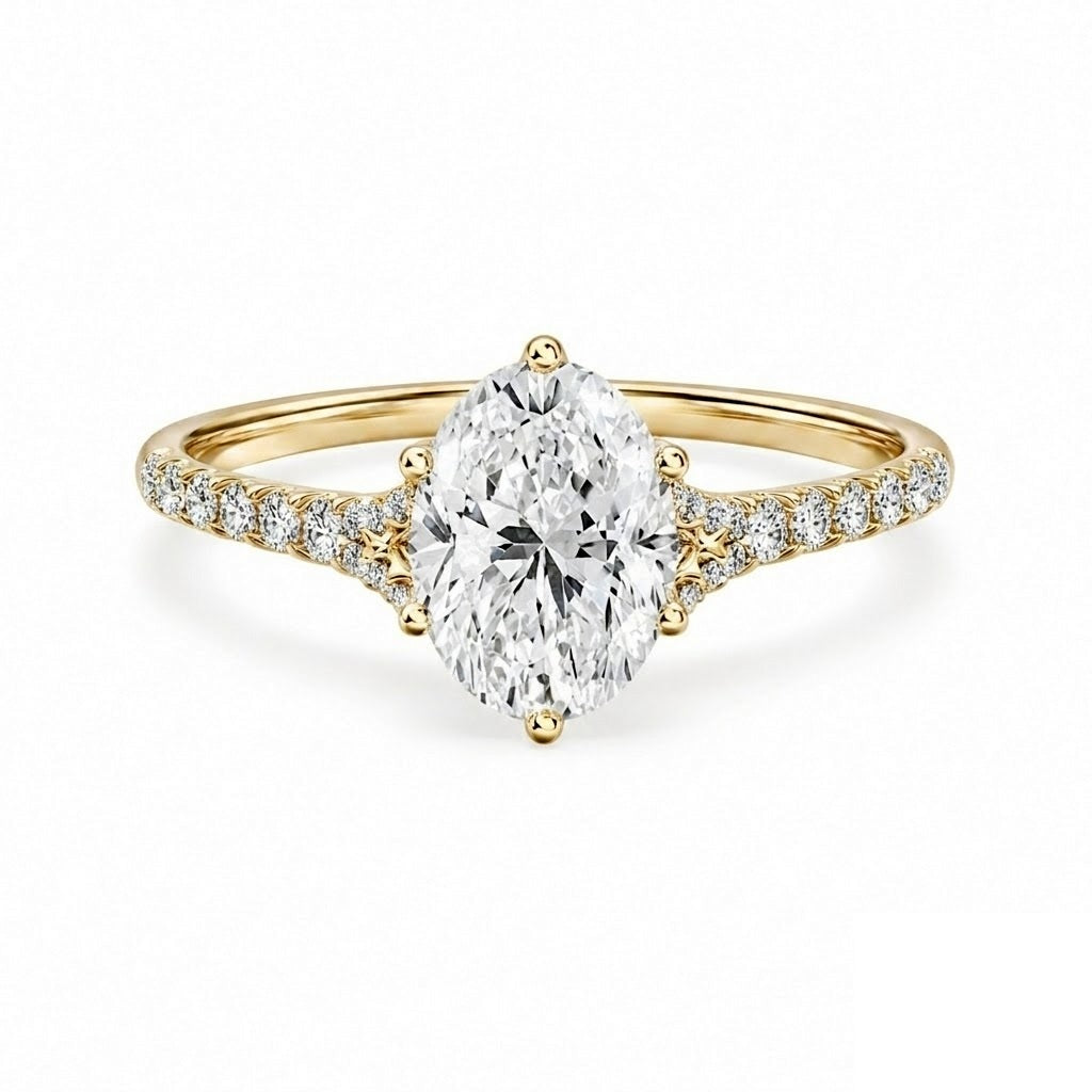 IGI Certified Oval Solitaire Lab Diamond Engagement Ring with Pavé Band
