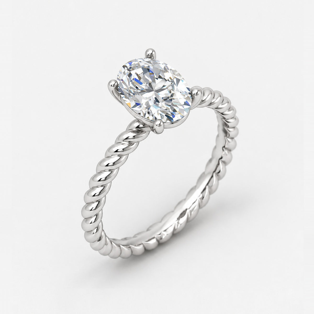 IGI Certified Oval Diamond 2.00Ct Cable Solitaire Engagement Ring in Gold & Platinum