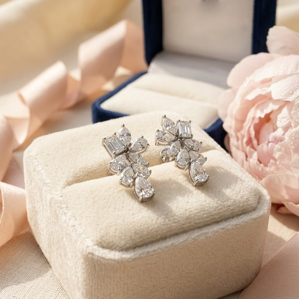 2.50 Carat D/VS Multi Shape Lab Grown Diamond Dangle Earrings White Gold - Screw Back