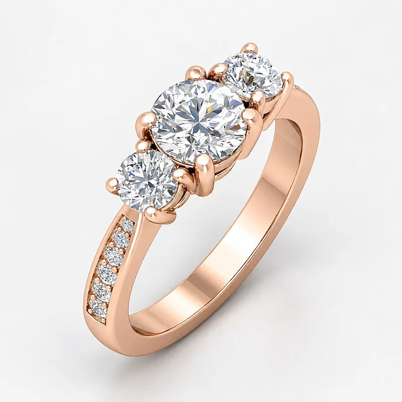 IGI Certified Lab Grown Round Diamond Engagement Ring with Side Diamonds in Gold & Platinum - 1-5ct
