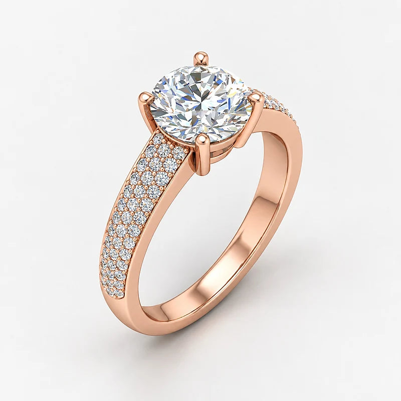 IGI Certified Lab Grown Round Diamond Solitaire Engagement Ring with Side Diamond Accents in Gold & Platinum - 1-5ct