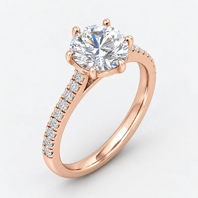 IGI Certified Lab Grown Round Brilliant Cut Diamond Solitaire Engagement Ring with Pavé Band in Gold & Platinum - 1-5ct