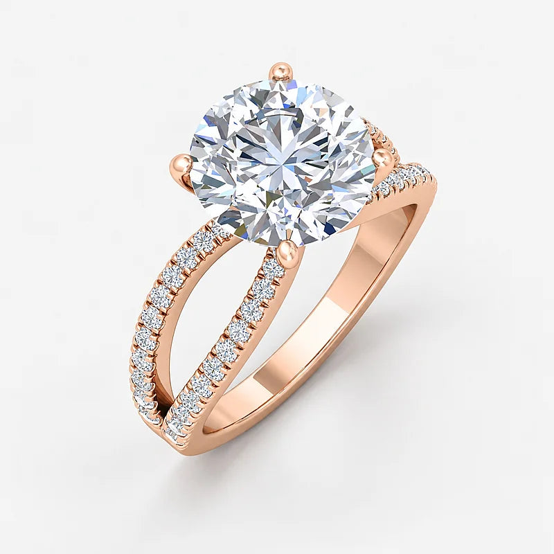 IGI Certified Lab Grown Round Diamond Solitaire Split Shank Engagement Ring with Side Round Diamonds in Gold & Platinum - 1-5ct