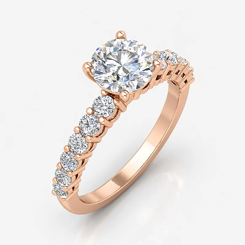 IGI Certified Lab Grown Round Brilliant Cut Diamond Solitaire Engagement Ring with Side Diamond Accents in Gold & Platinum - 1-5ct