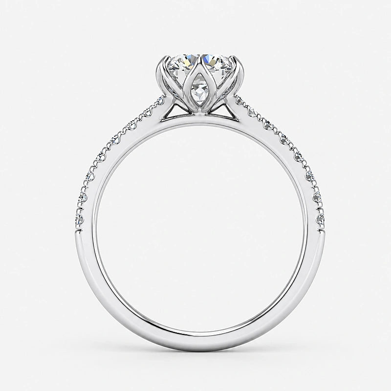 IGI Certified Lab Grown Round Diamond Solitaire Pavé Side-Stone Engagement Ring in Gold & Platinum - 1-5ct
