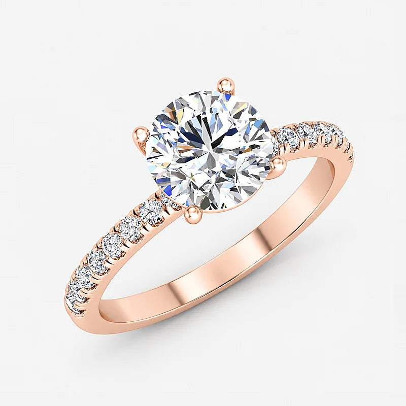 IGI Certified Lab Grown Round Diamond with Side-Stone Engagement Ring in Gold & Platinum - 1-5ct