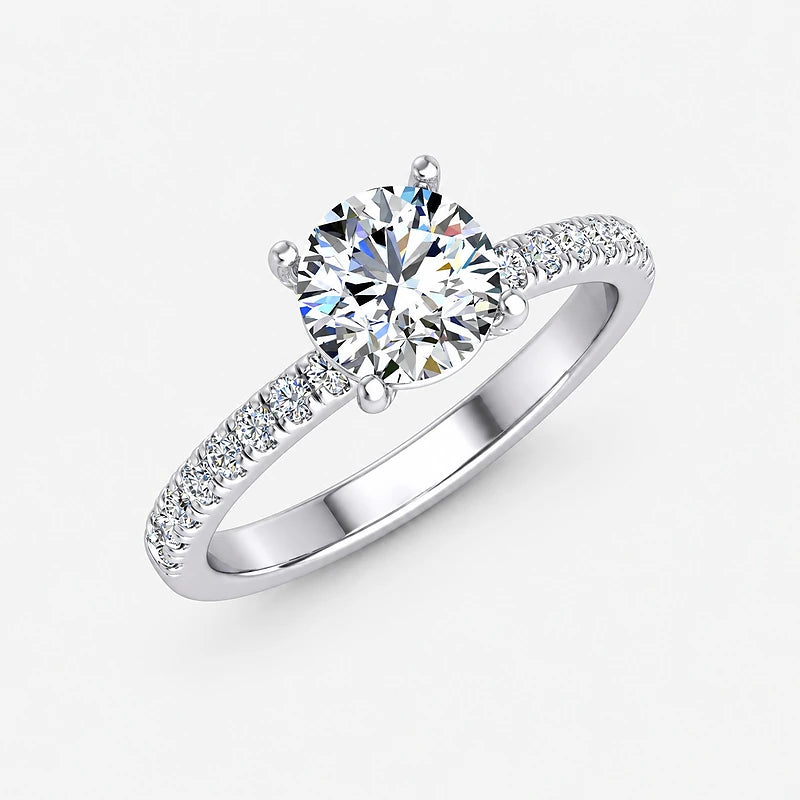 IGI Certified Lab Grown Round Brilliant Cut Diamond Pavé Solitaire Engagement Ring in Gold & Platinum – 1–5Ct
