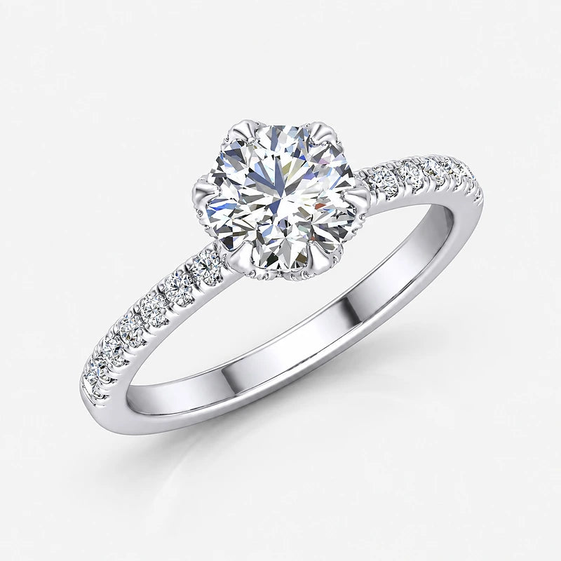 IGI Certified Lab Grown Round Brilliant Cut Solitaire Diamond Engagement Ring with Pavé Accents in Gold & Platinum – 1–5Ct