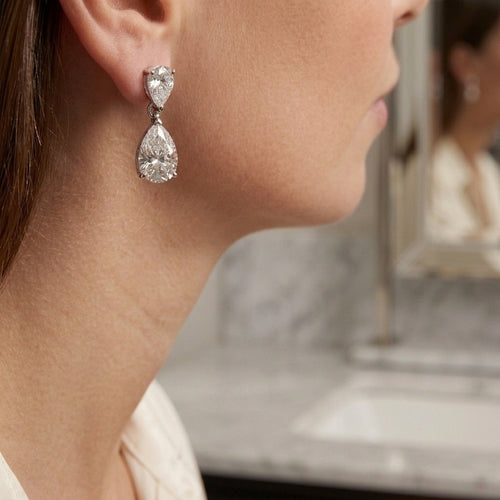 2.50ct D/VS Pear Lab Diamond Dangle Earring In Gold
