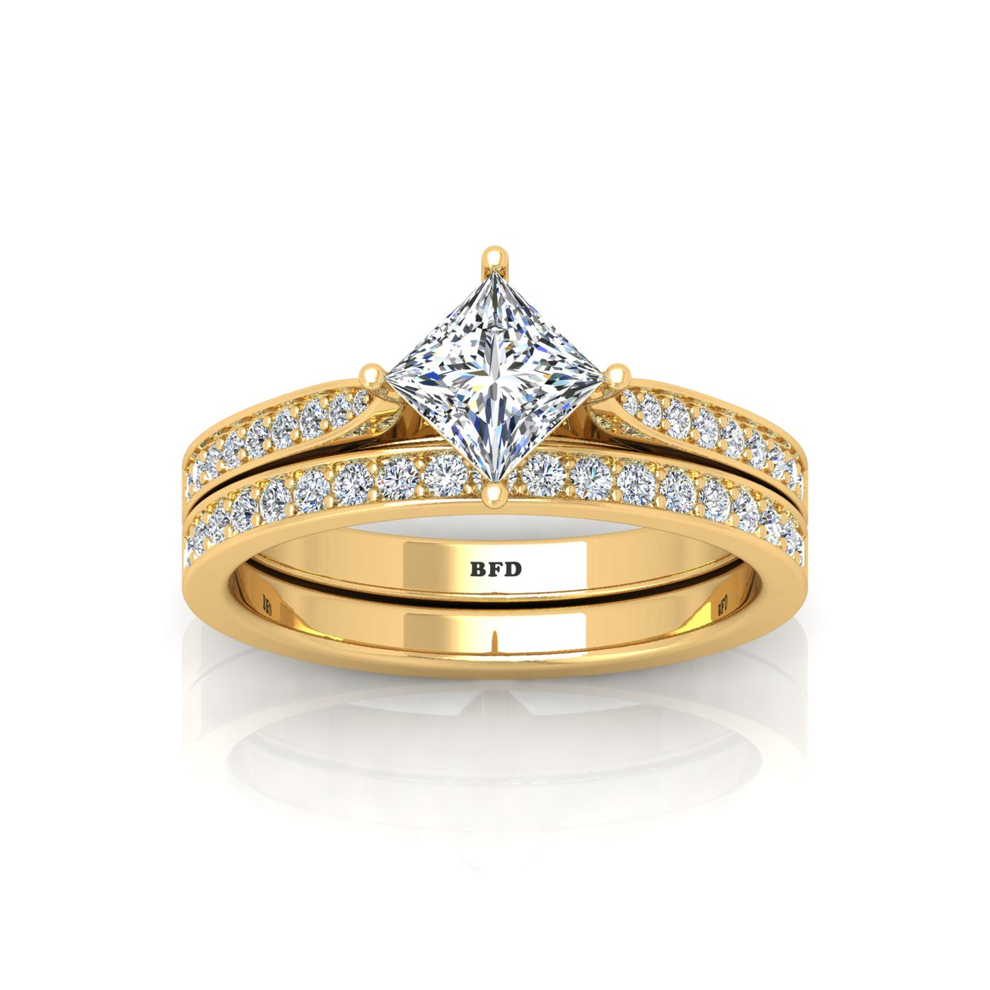 Certified Princess Diamond Engagement Ring With Diamond Matching Band 1.50Carat