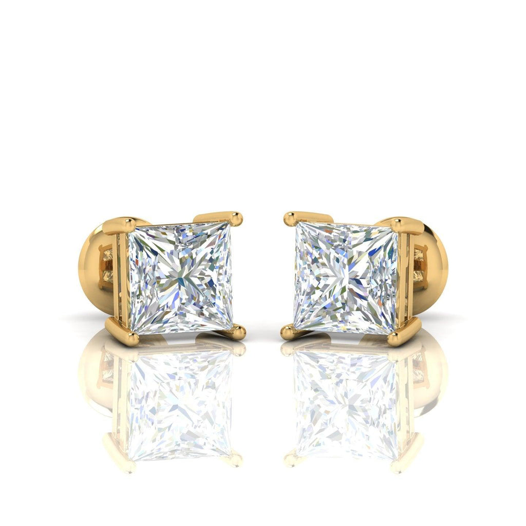Special Offer..!! VVS Champagne Princess Cut Diamond Stud Earrings, 5.50 Carat - 18k Yellow Gold