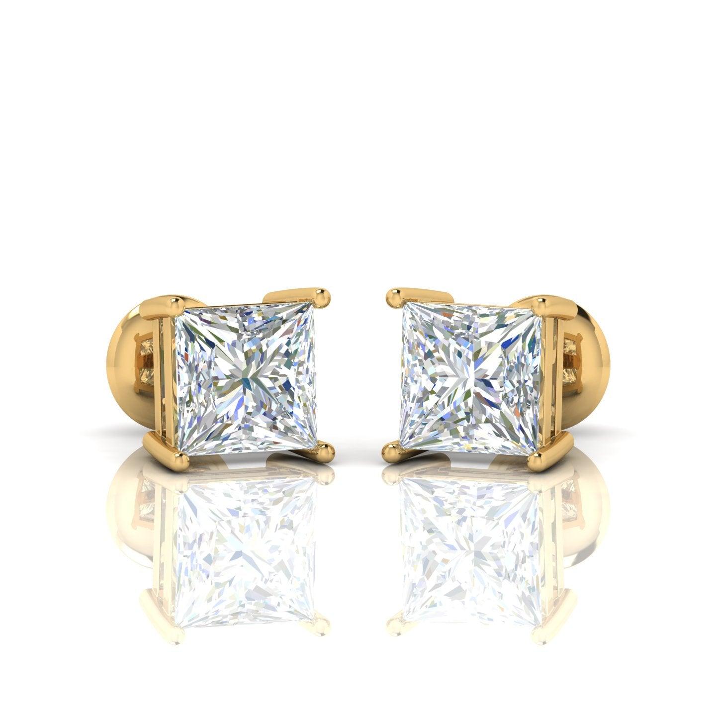 Special Offer..!! VVS Champagne Princess Cut Diamond Stud Earrings, 5.50 Carat - 18k Yellow Gold