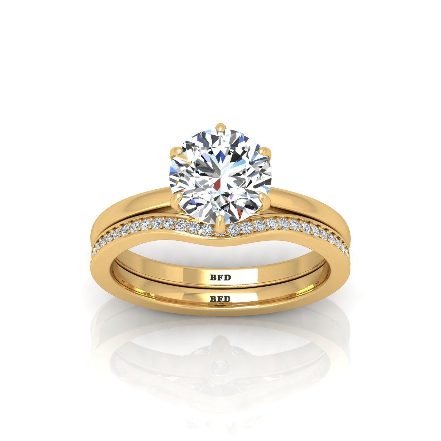 Certified 6 Claw Round Diamond Solitaire Ring With Matching Band