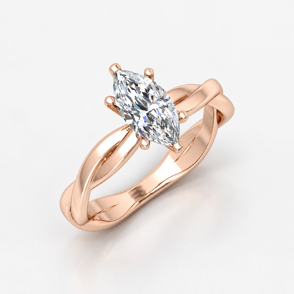 Twisted Solitaire Engagement Ring Marquise Diamond 2.00Ct IGI Certified in Gold & Platinum