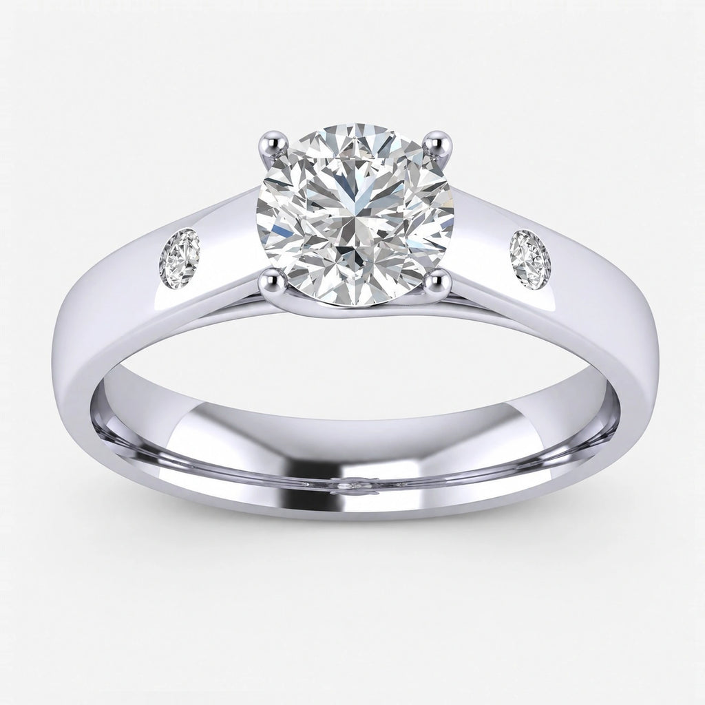 IGI Certified Lab Grown Classic Round Brilliant Cut with side Diamond Bezel Set Engagement Ring in Gold & Platinum – 1–5Ct