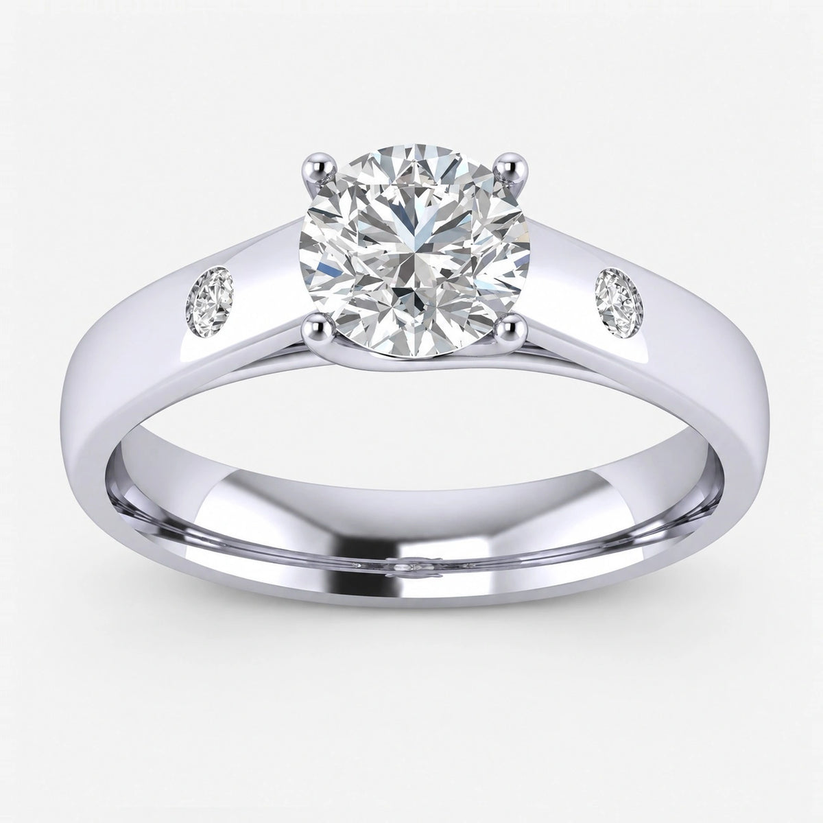 IGI Certified Lab Grown Classic Round Brilliant Cut with side Diamond Bezel Set Engagement Ring in Gold & Platinum – 1–5Ct