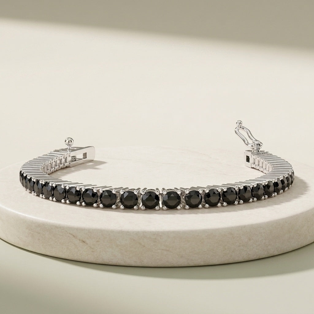 5.00Ct Round Black Diamond Tennis Bracelet in White Gold