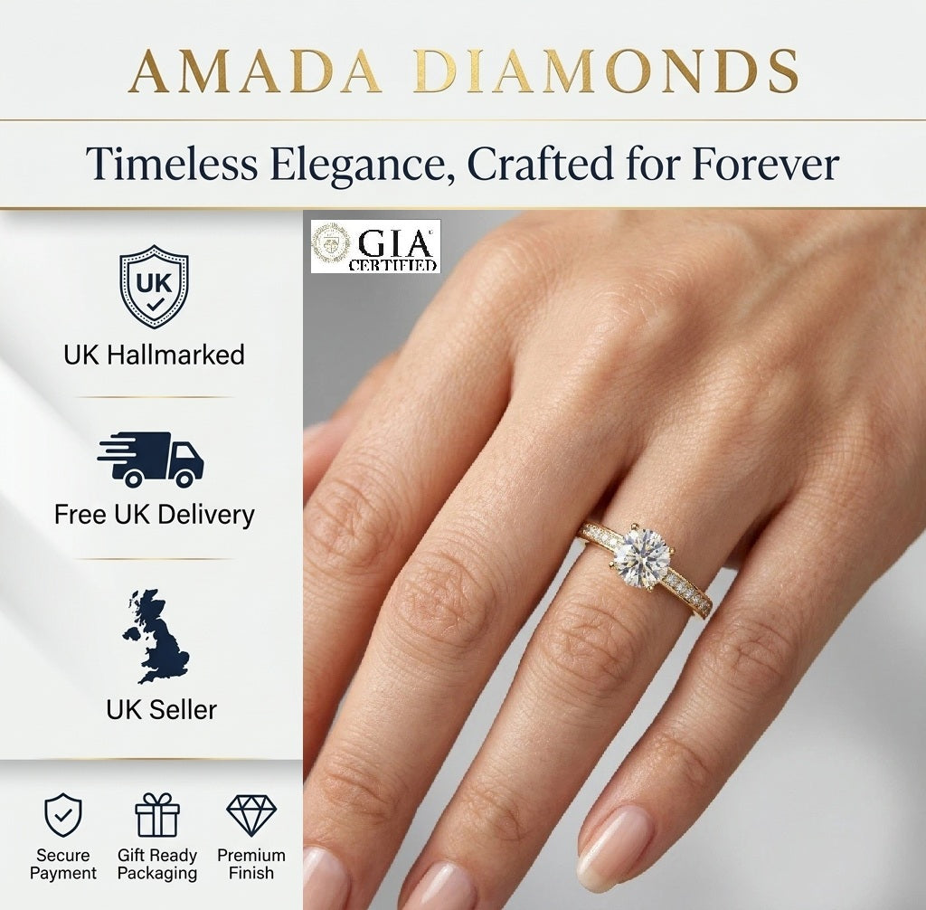 GIA Certified 1.25CT Round with Side Diamond Channel Set Engagement Ring In 18K Yellow Gold