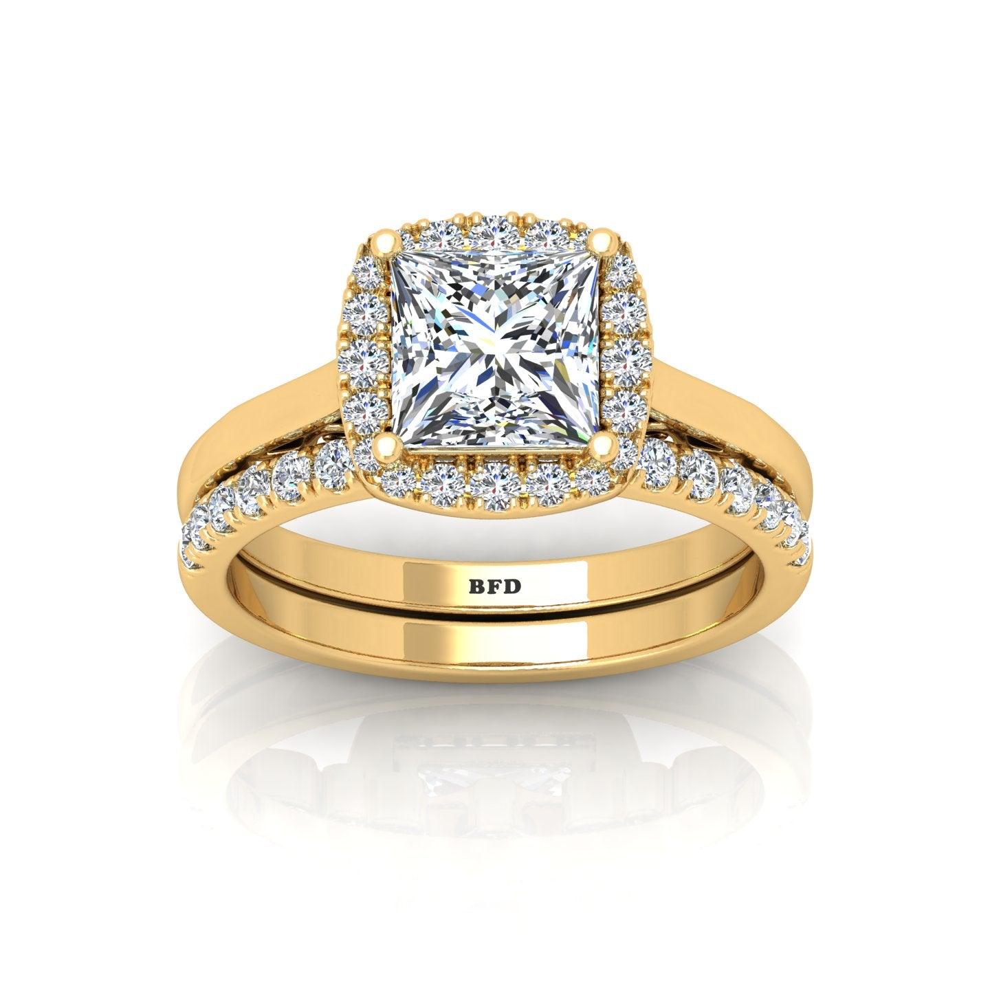 Certified Princess Diamond Halo Engagement Ring With Diamond Matching Band 1.50Carat