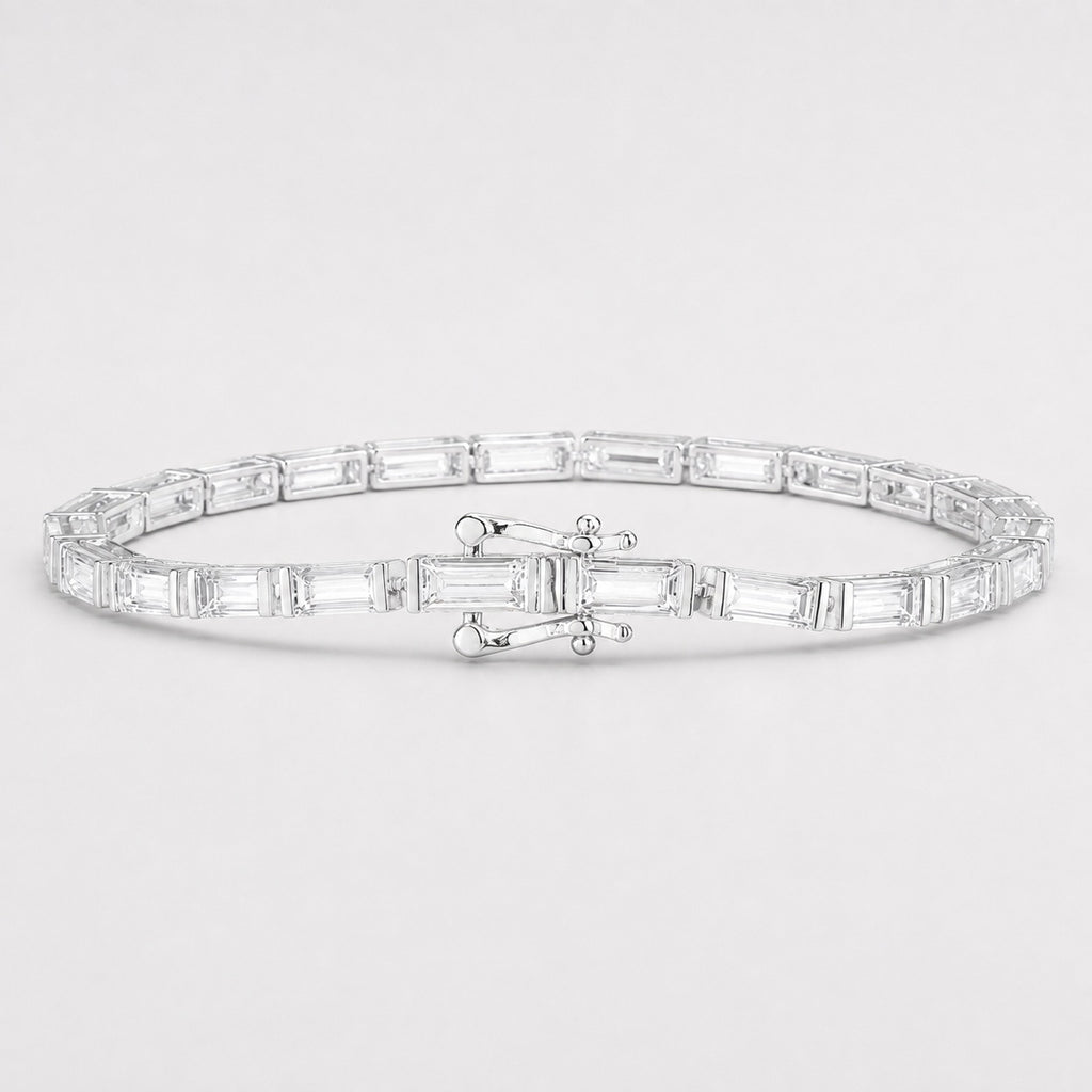 Bar-Set Baguette Lab-Grown Diamond Tennis Bracelet in Gold & Platinum (5–10ct)