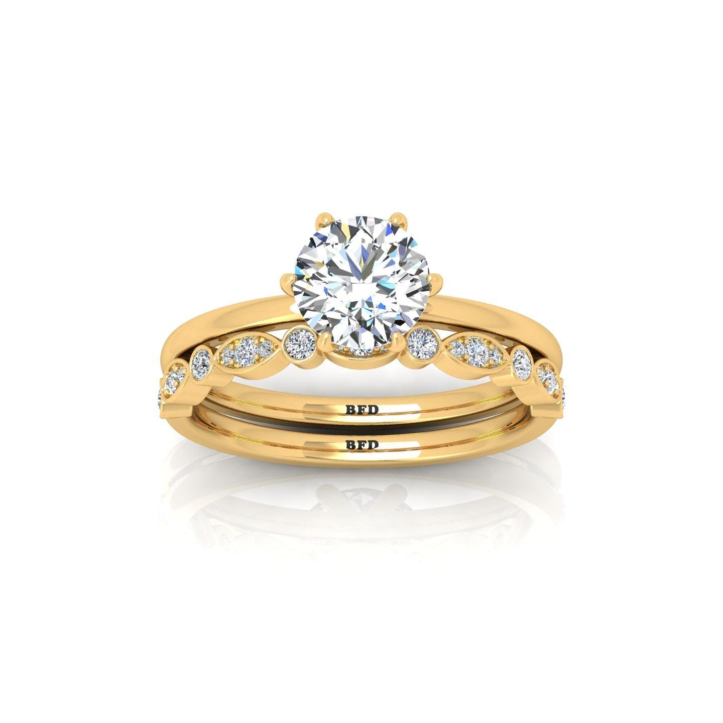 Certified 6 Claw Round Diamond Solitaire Ring With Matching Band