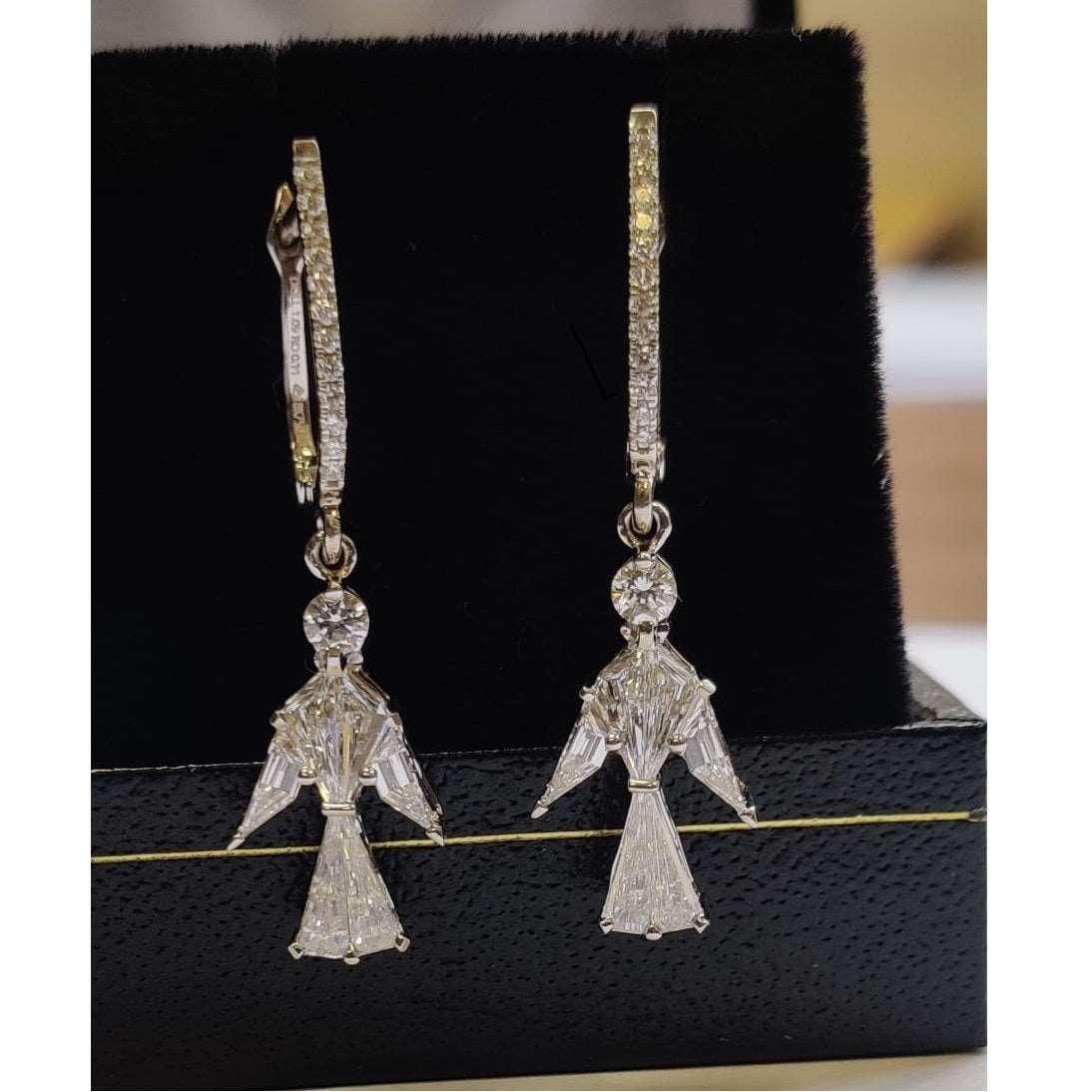 18k White Gold Natural Multi Diamond Dangle Earrings For Women - 1.50 Carat