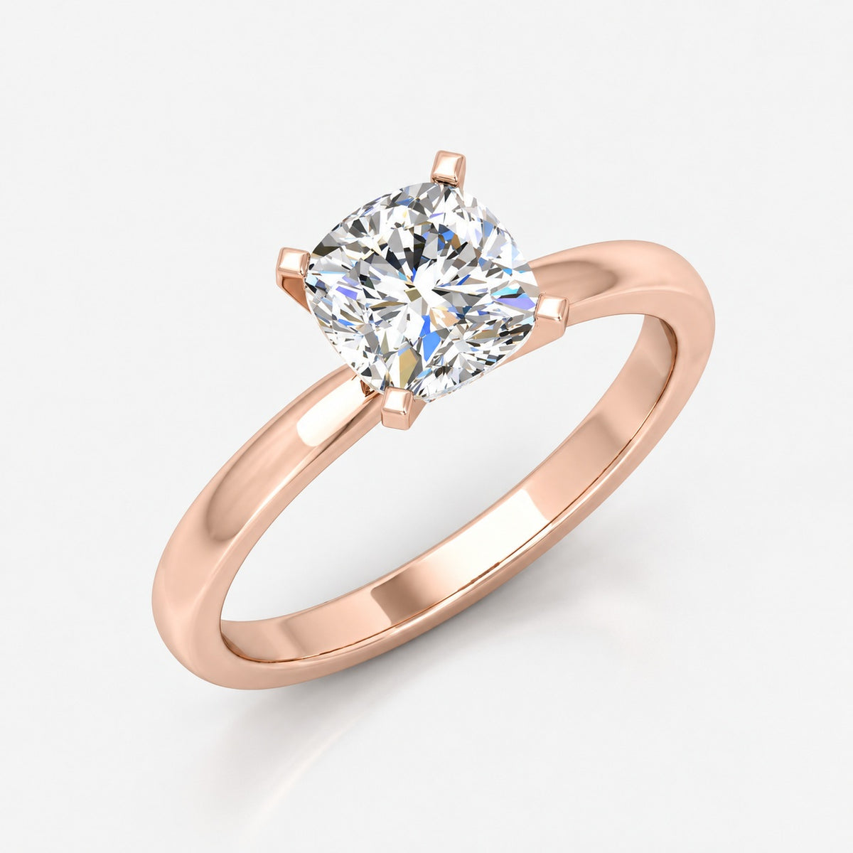 IGI Certified Classic Cushion Diamond Solitaire Engagement Ring in Gold & Platinum