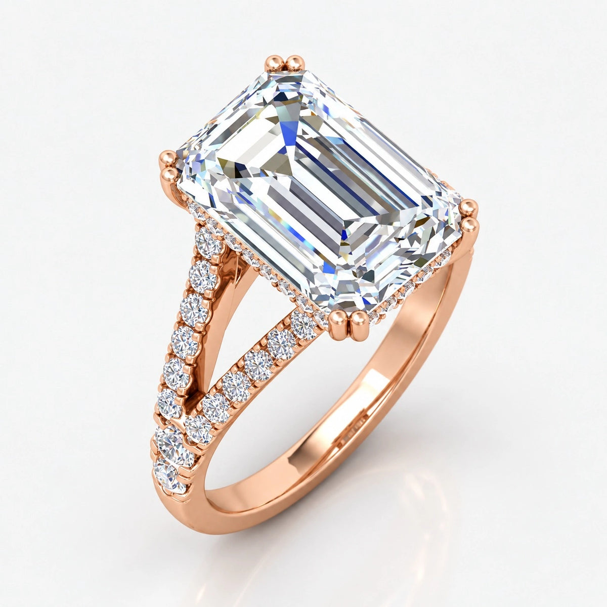 IGI Certified Lab Grown Emerald Cut Diamond with Round Side Stones Engagement Ring in Gold & Platinum – 1–4Ct