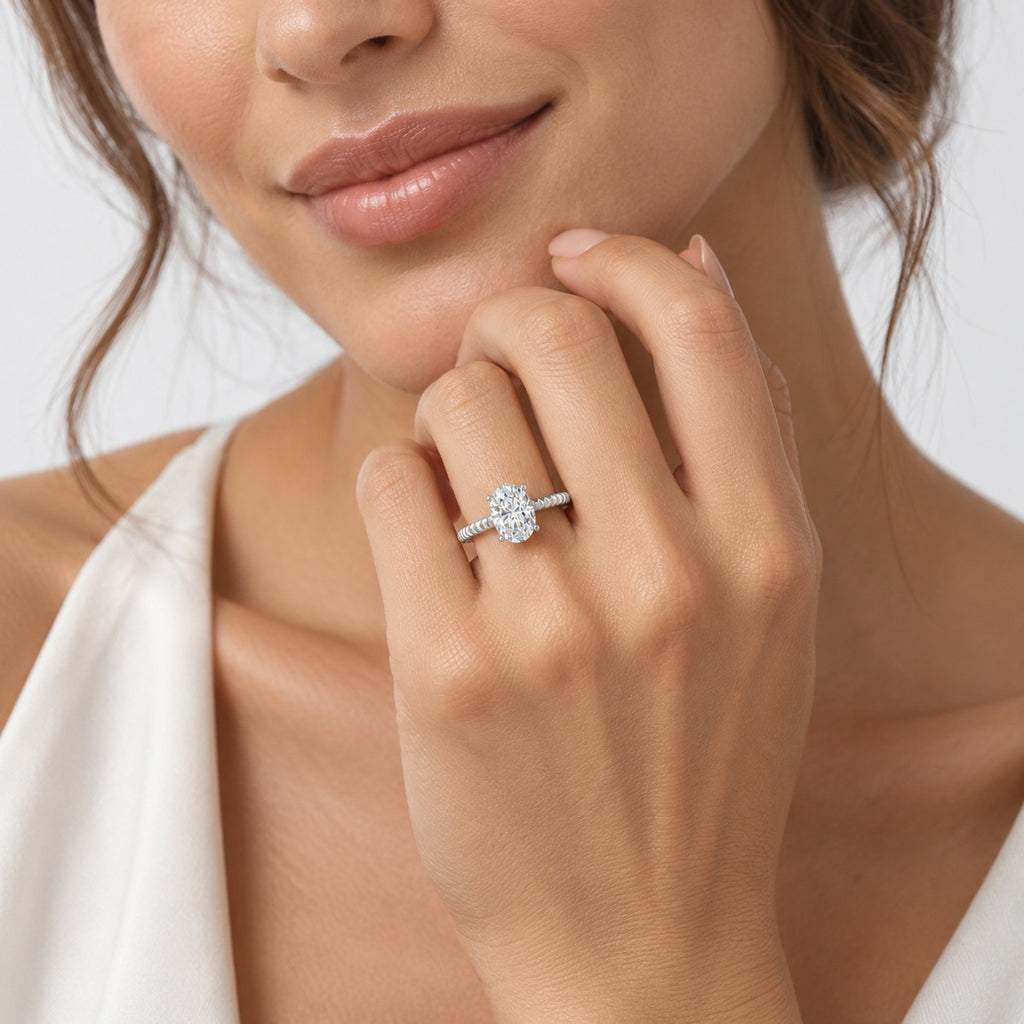 IGI Certified Oval Diamond 2.00Ct Cable Solitaire Engagement Ring in Gold & Platinum