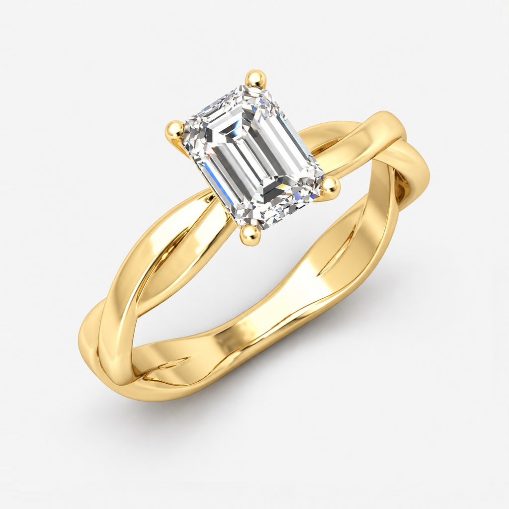 Twisted IGI Certified Classic Solitaire Emerald Diamond Engagement Ring in Gold & Platinum