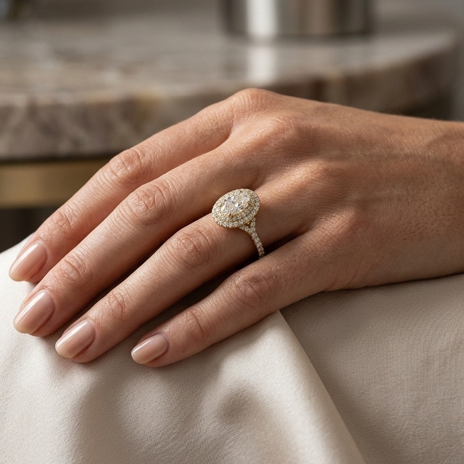 IGI Certified 2.50CT E/VS Oval Lab Grown Diamond Double Halo Engagement Ring
