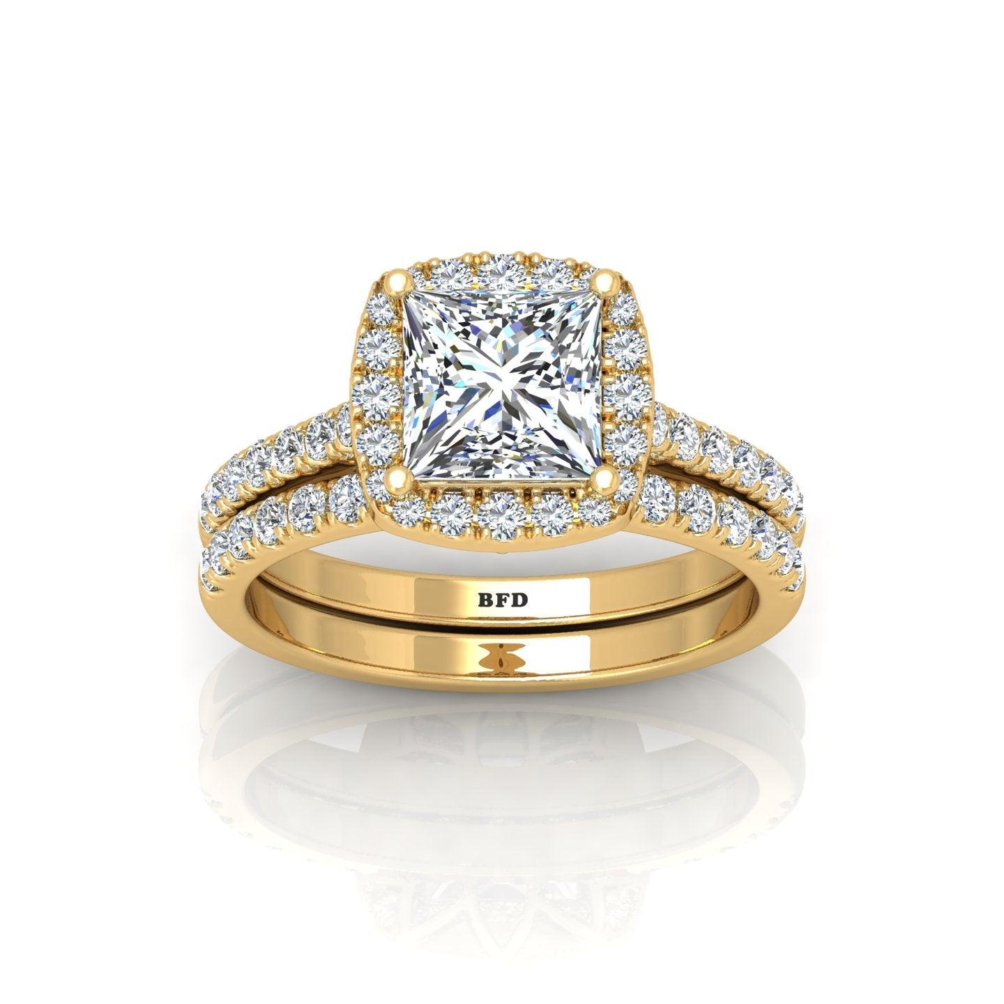Certified Princess Diamond Halo Engagement Ring With Matching Band 2.00Carat