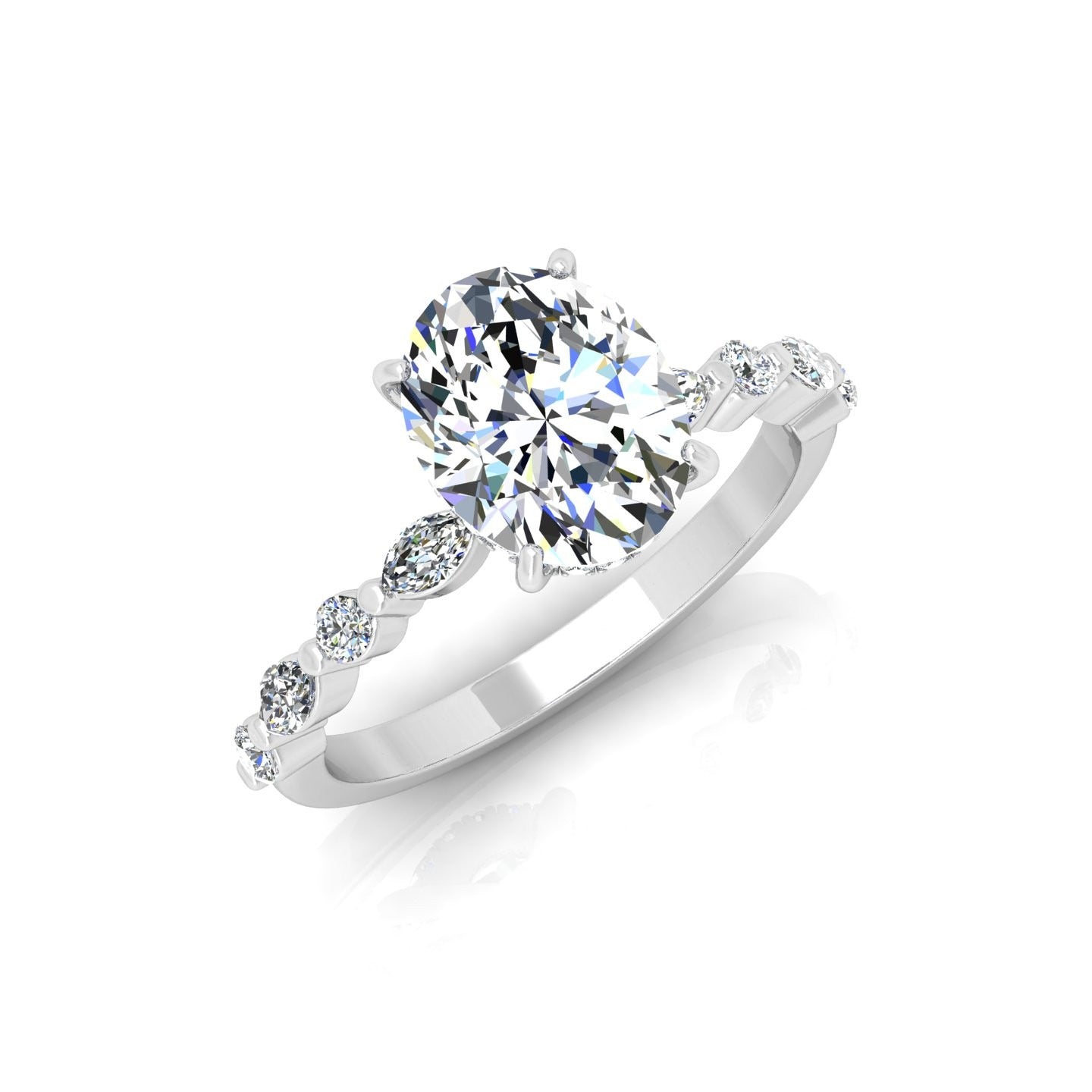 IGI Certified 2.50Ct E/VS Oval With Side Diamond Engagement Ring In Platinum (950)